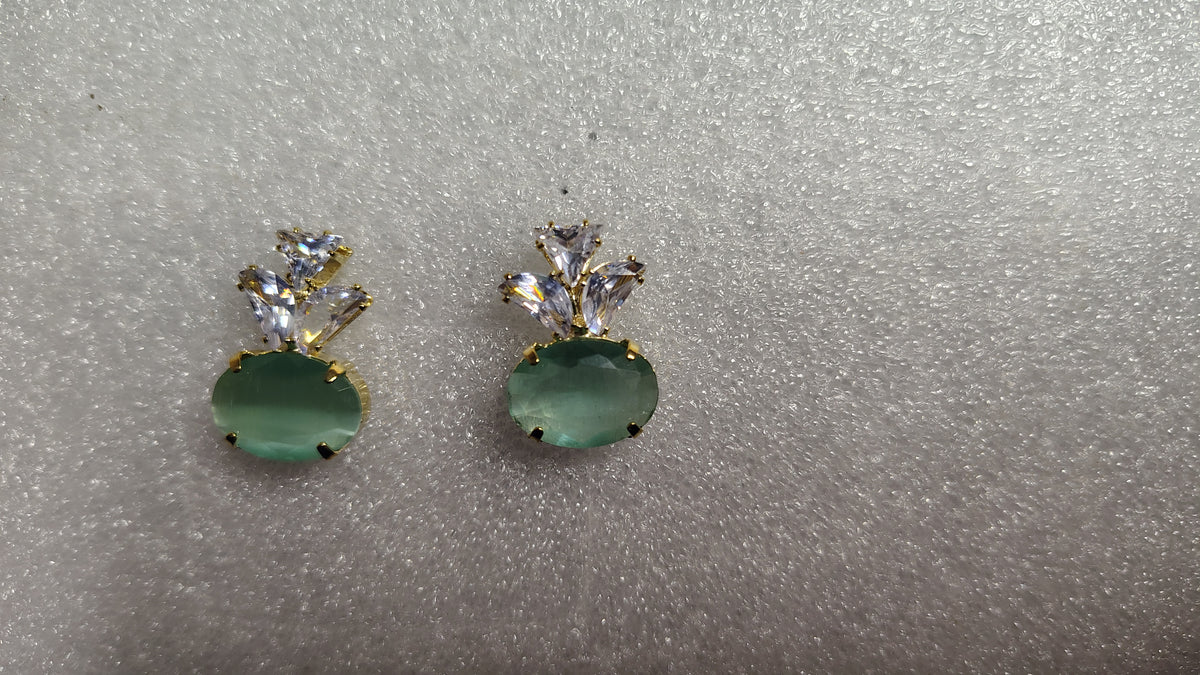 Mint Green Oval Cat's Eye Crystal Marquise Stud Earrings - Close Up