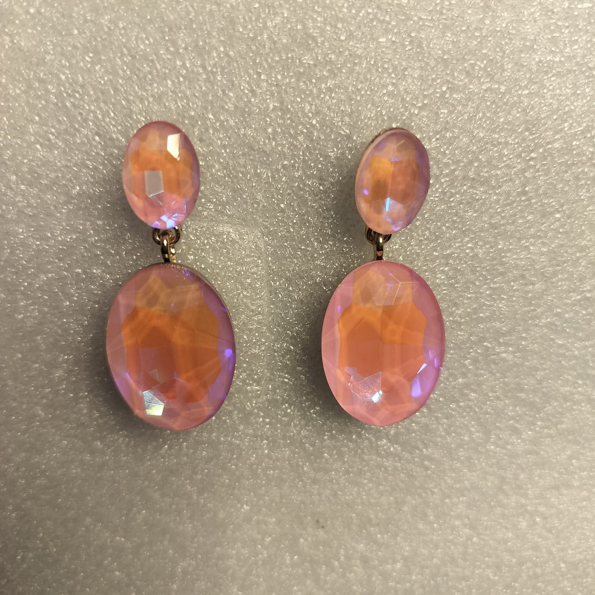 Pink Crystal Drop Earrings - Side View