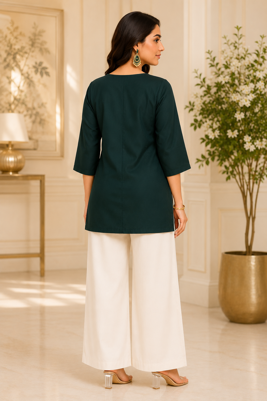 Bottle Green Short Kurti - Back View