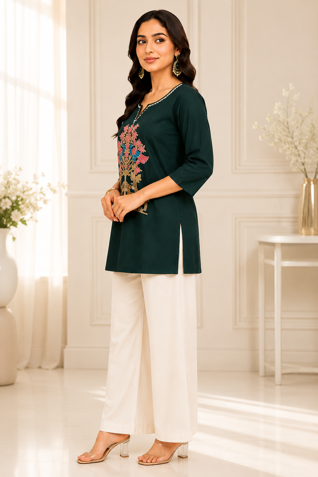 Bottle Green Short Kurti - Side View