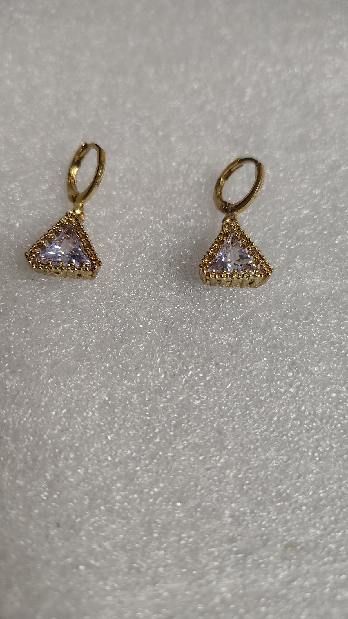 Gold Triangle Crystal Zirconia Hoop Drop Earrings