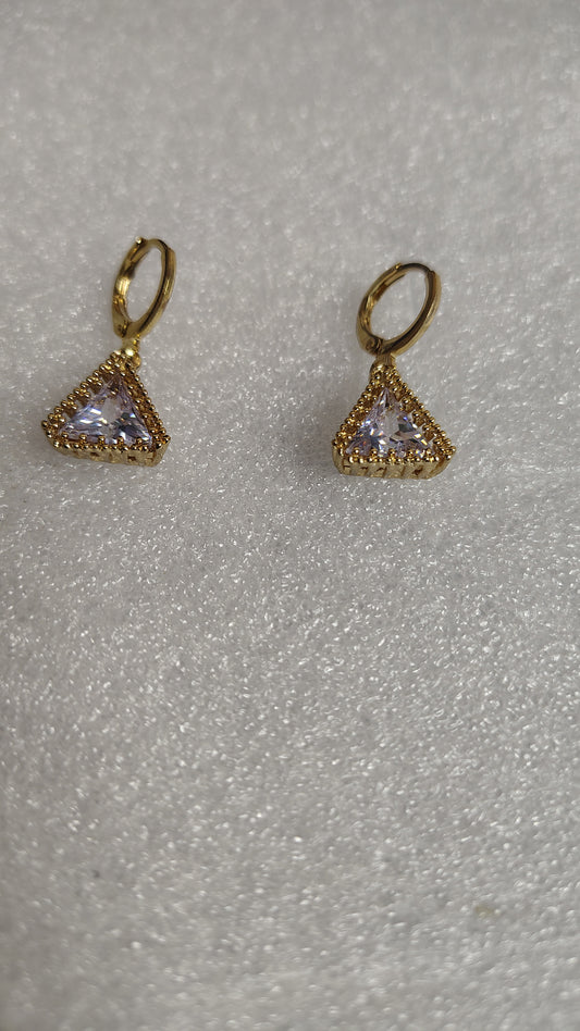 Gold Triangle Crystal Zirconia Hoop Drop Earrings