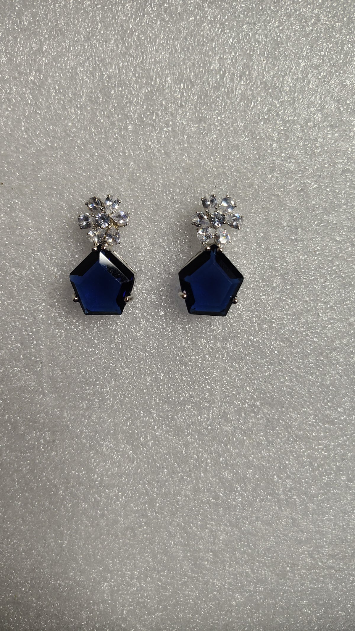 Navy Blue Pentagon Crystal Cluster Stud Earrings - Side View