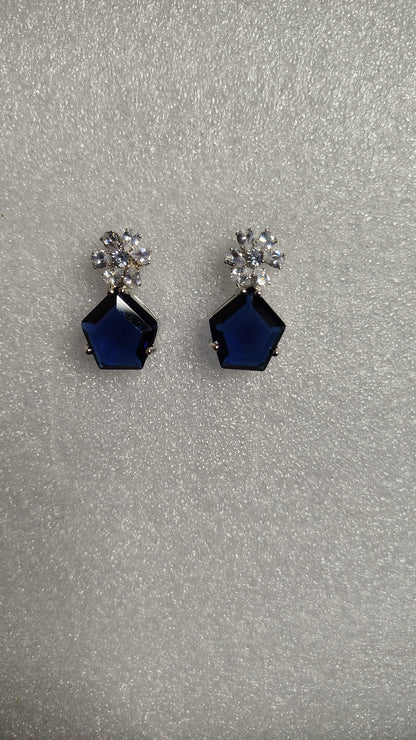 Navy Blue Pentagon Crystal Cluster Stud Earrings - Side View