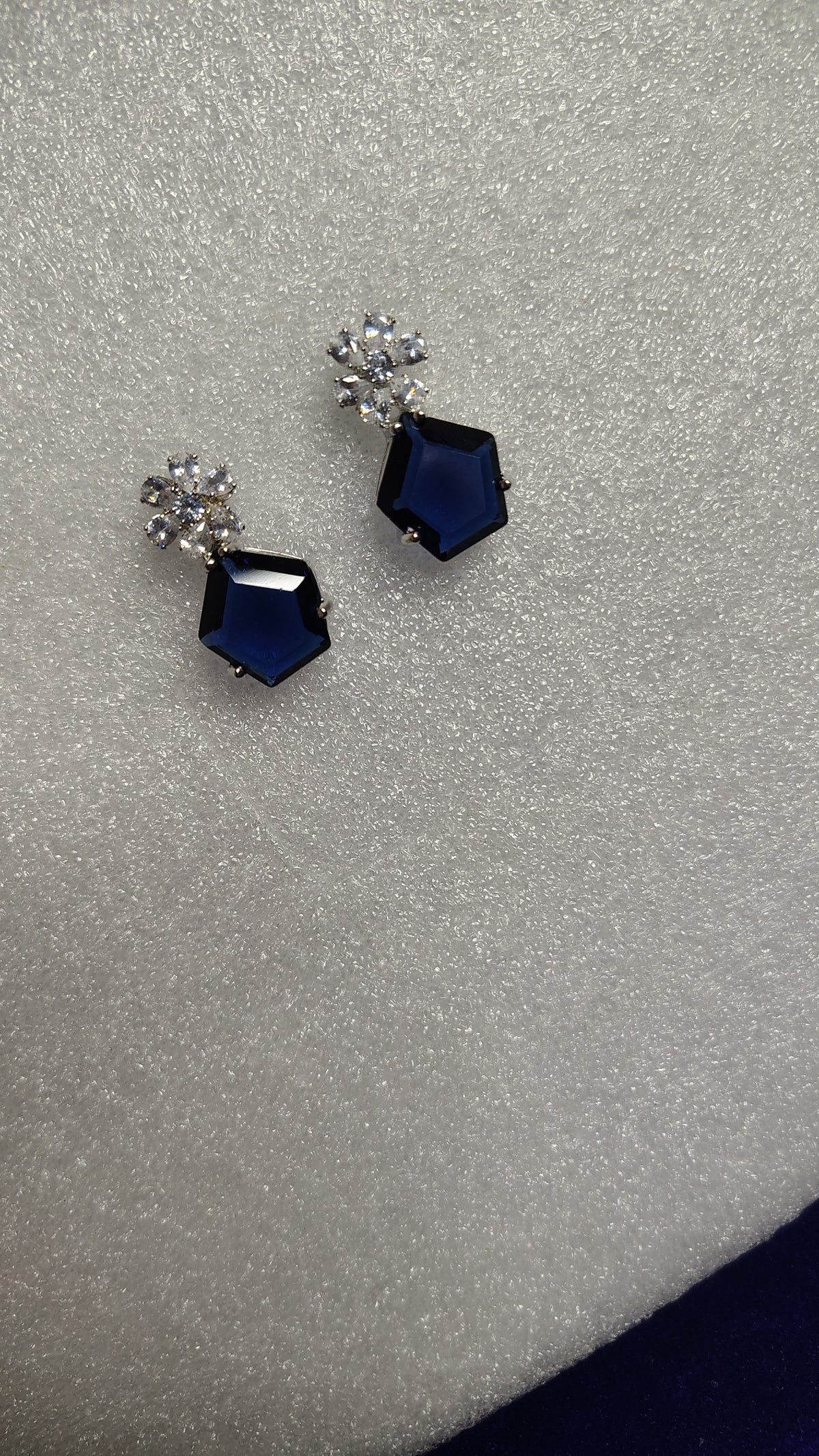 Navy Blue Pentagon Crystal Cluster Stud Earrings - Angle View