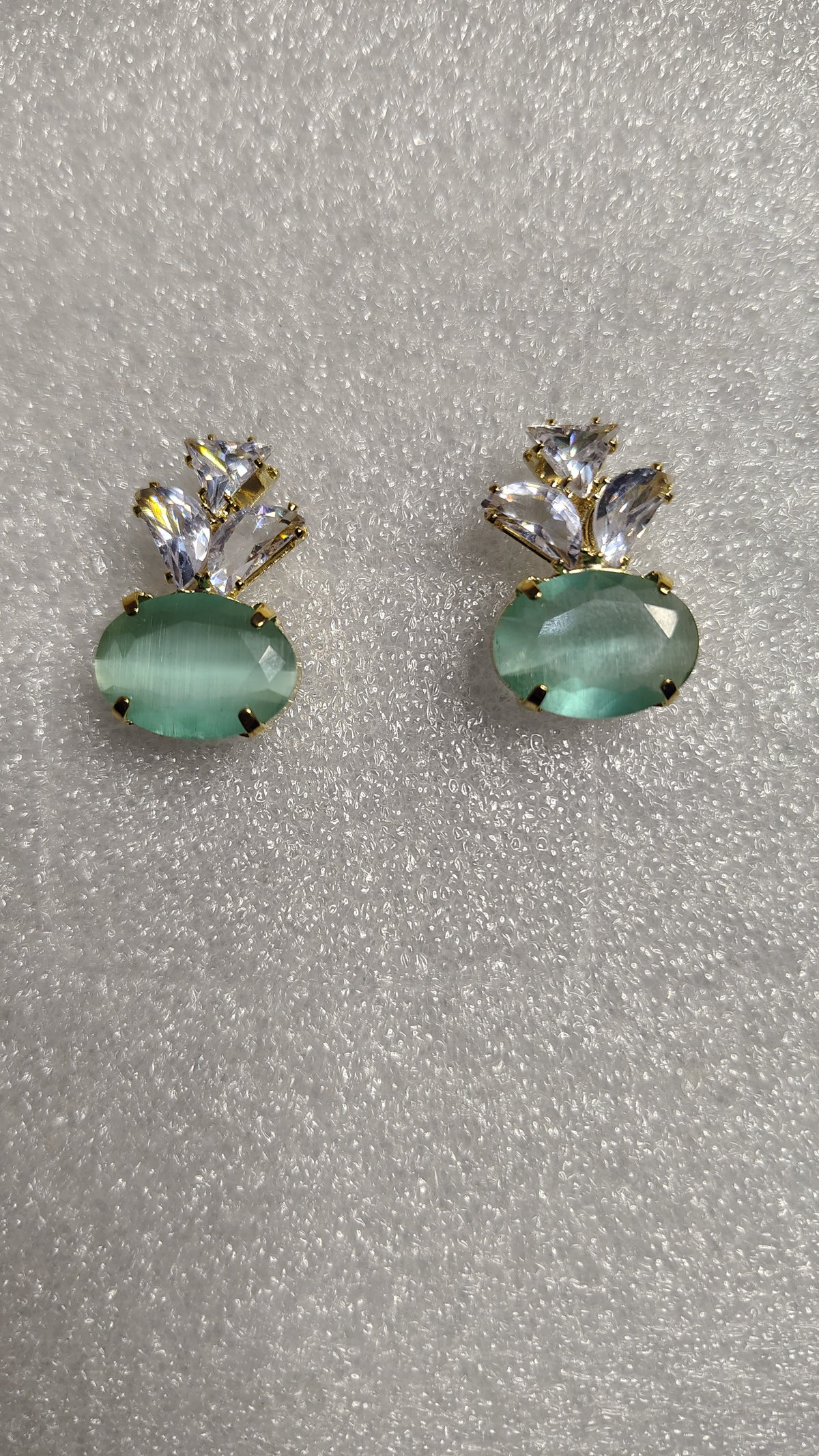 Mint Green Oval Cat's Eye Crystal Marquise Stud Earrings - Front View