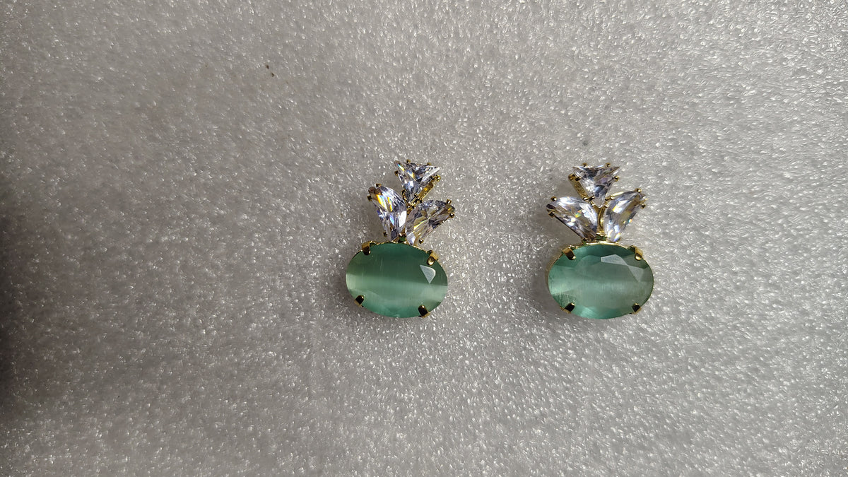 Mint Green Oval Cat's Eye Crystal Marquise Stud Earrings - Side View