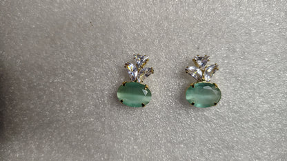 Mint Green Oval Cat's Eye Crystal Marquise Stud Earrings - Side View