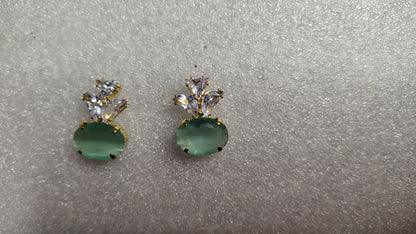 Mint Green Oval Cat's Eye Crystal Marquise Stud Earrings - Close Up