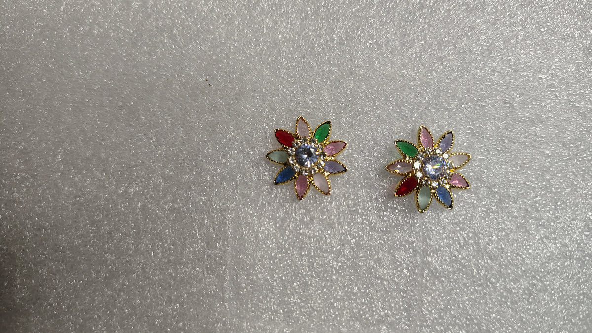 Multicolor Flower Petal Crystal Stud Earrings - Close Up