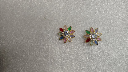 Multicolor Flower Petal Crystal Stud Earrings - Close Up