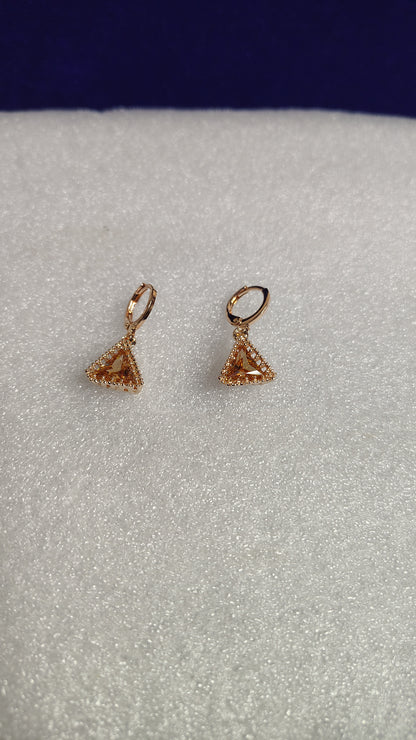 Rose Gold Champagne Triangle Crystal Hoop Drop Earrings - Front View