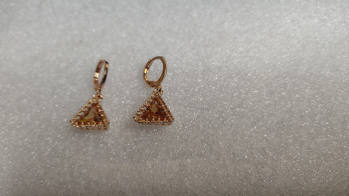 Rose Gold Champagne Triangle Crystal Hoop Drop Earrings - Side View