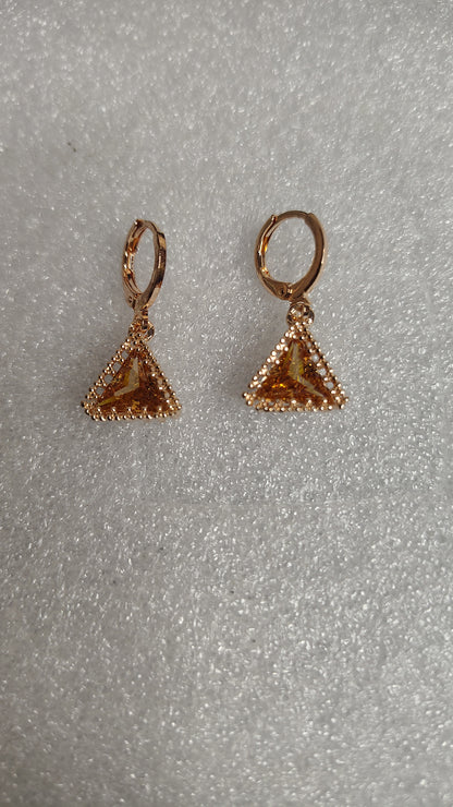 Rose Gold Champagne Triangle Crystal Hoop Drop Earrings - Angle View