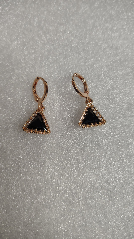 Black Triangle Crystal Rose Gold Hoop Drop Earrings - Front View