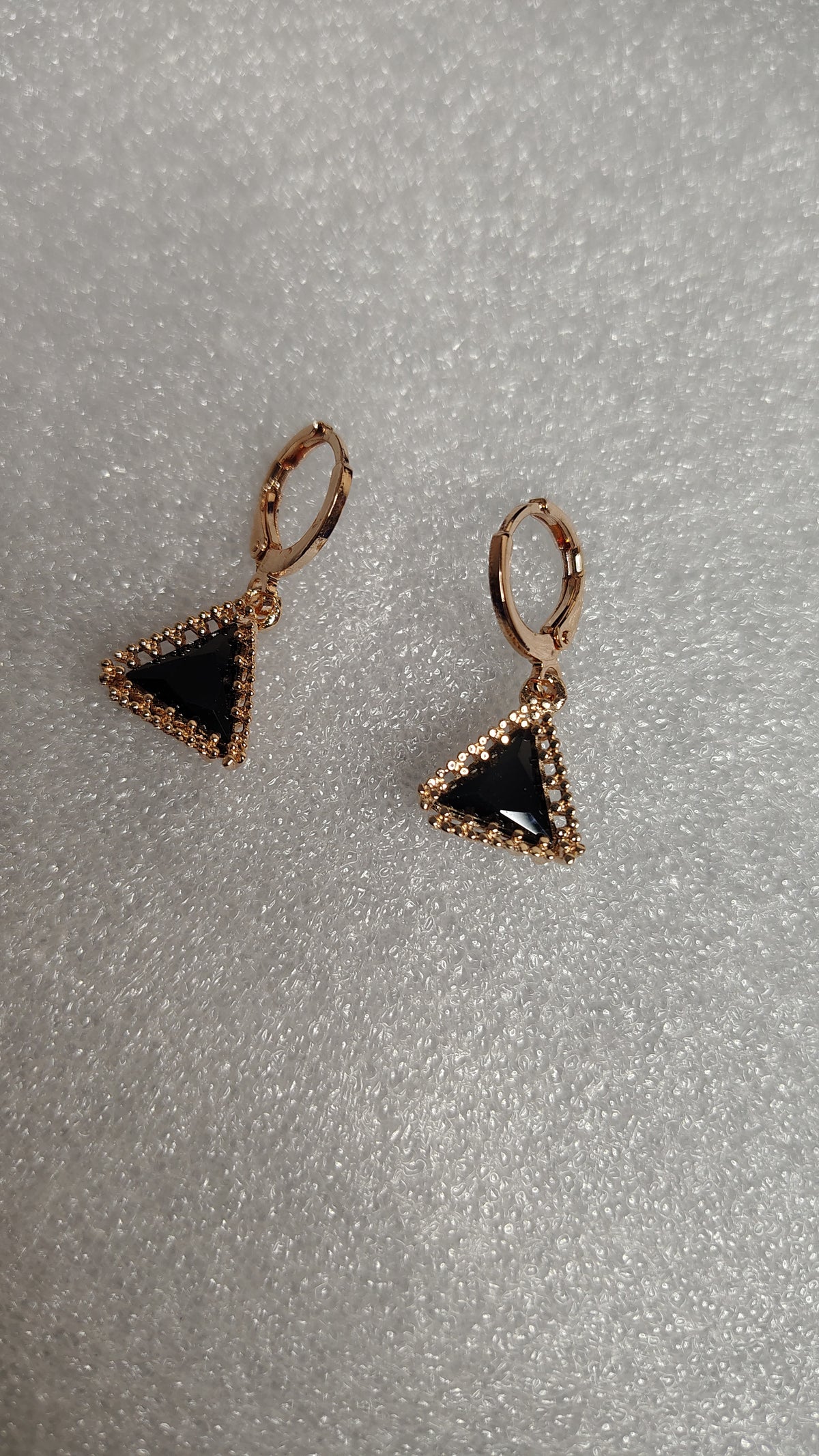 Black Triangle Crystal Rose Gold Hoop Drop Earrings - Side View