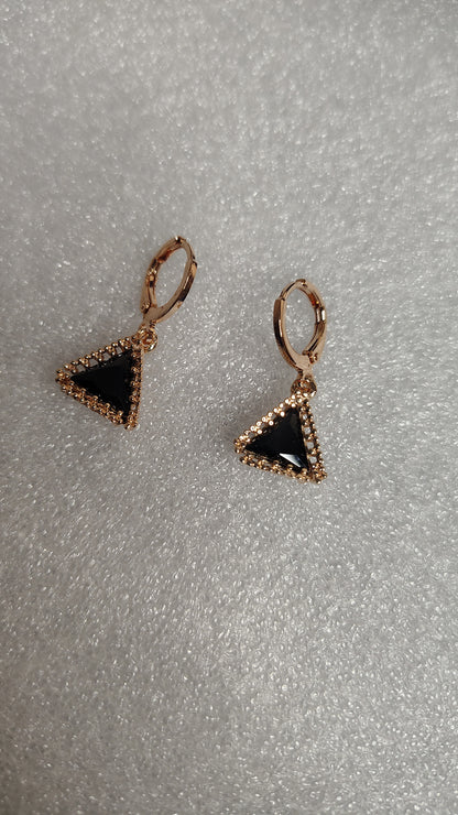 Black Triangle Crystal Rose Gold Hoop Drop Earrings - Side View