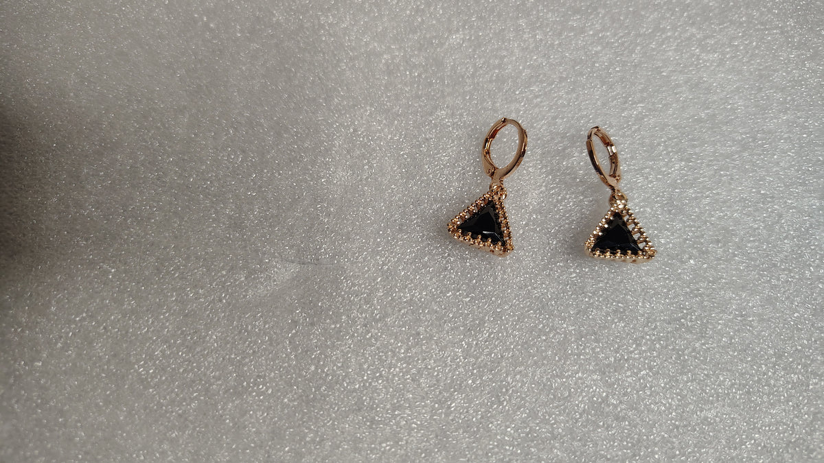 Black Triangle Crystal Rose Gold Hoop Drop Earrings - Angle View