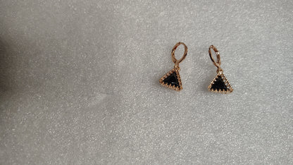 Black Triangle Crystal Rose Gold Hoop Drop Earrings - Angle View
