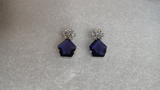 Purple Indigo Pentagon Crystal Cluster Stud Earrings - Front View