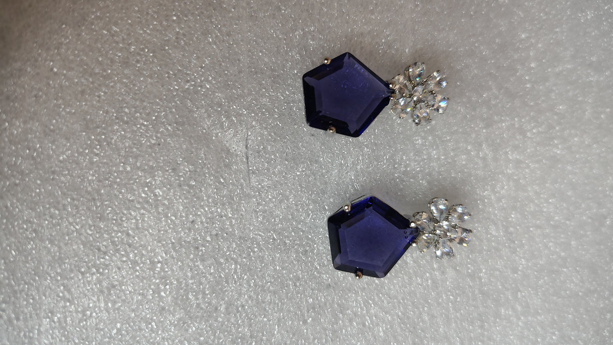Purple Indigo Pentagon Crystal Cluster Stud Earrings - Side View