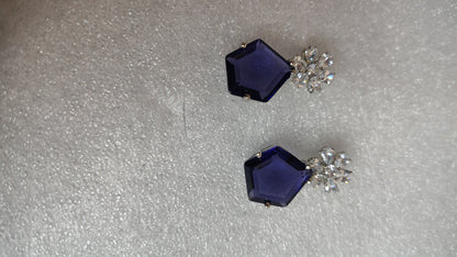Purple Indigo Pentagon Crystal Cluster Stud Earrings - Side View