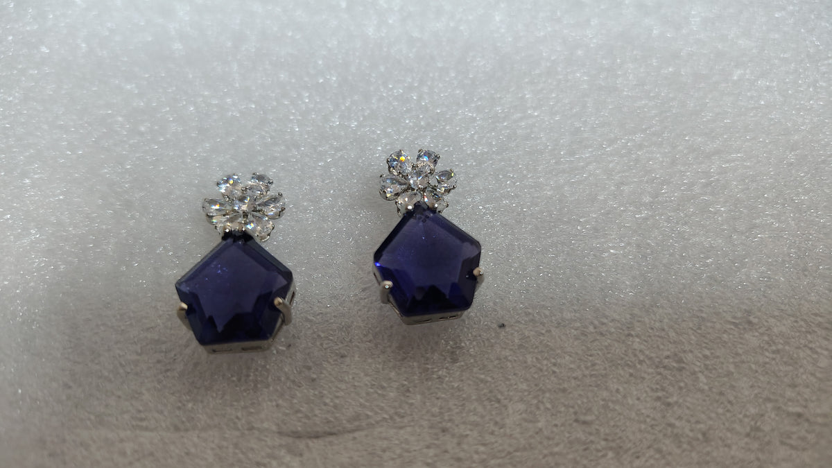 Purple Indigo Pentagon Crystal Cluster Stud Earrings - Angle View