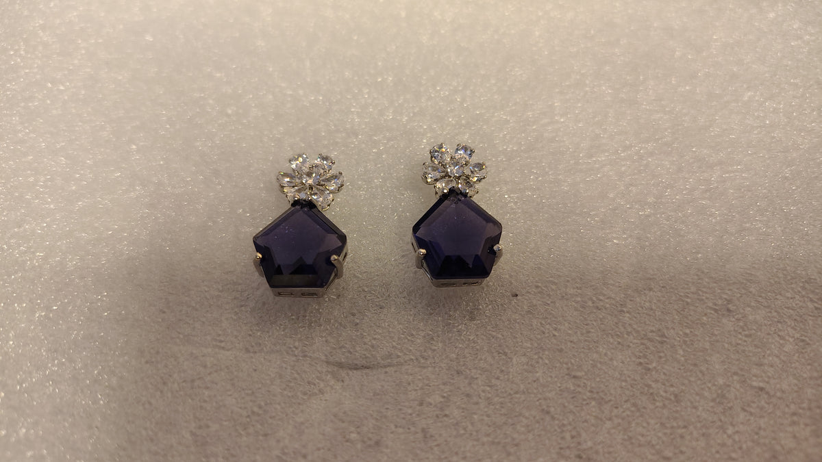 Purple Indigo Pentagon Crystal Cluster Stud Earrings - Close Up 1
