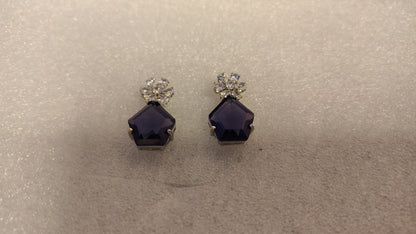 Purple Indigo Pentagon Crystal Cluster Stud Earrings - Close Up 1