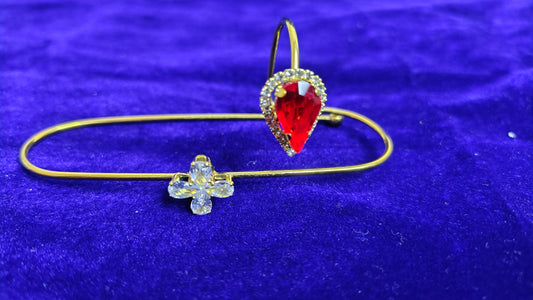 Teardrop Crystal Open Bangle Bracelet - Red - Front View