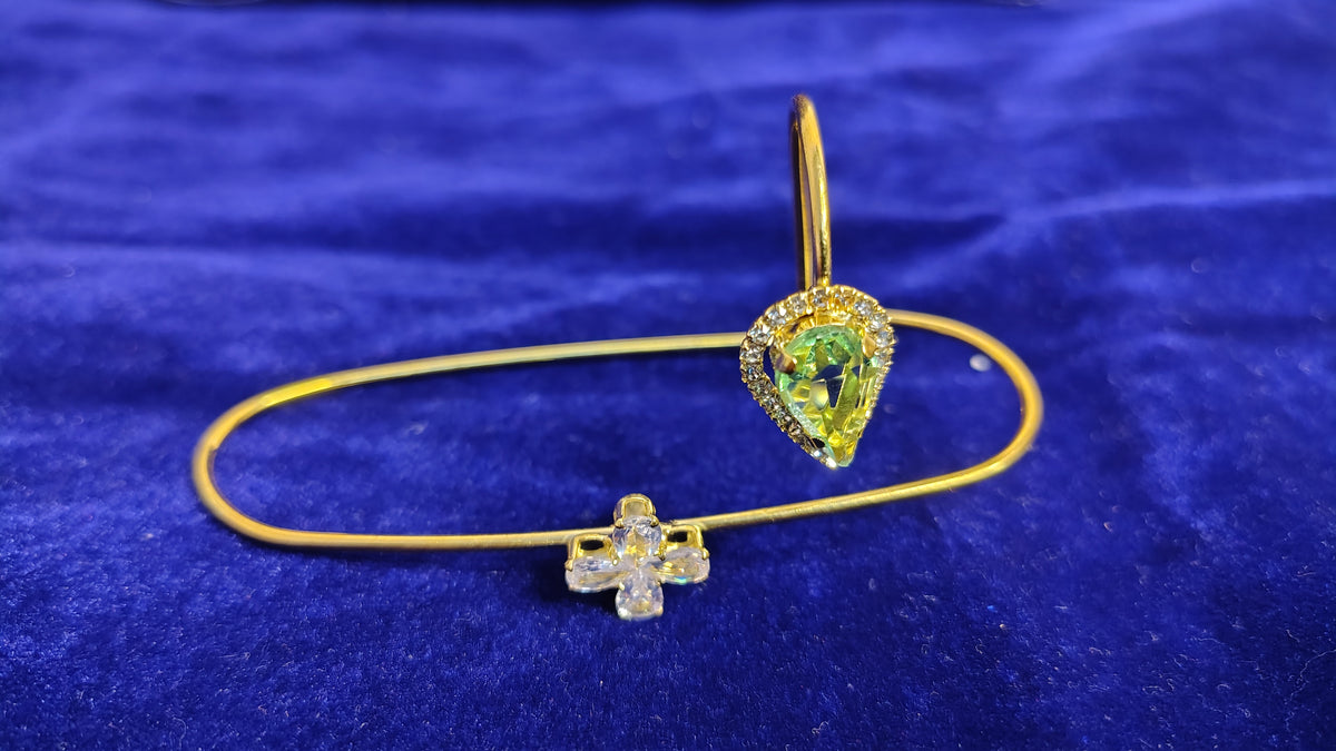 Teardrop Crystal Open Bangle Bracelet - Green - Side View