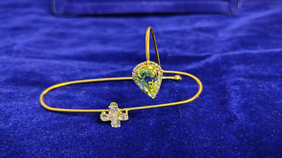 Teardrop Crystal Open Bangle Bracelet - Green - Close Up