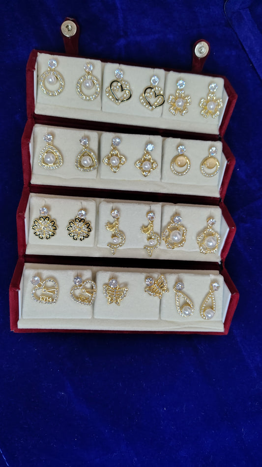 16 Pairs Pearl Crystal Gold Earring Set - Open Box View