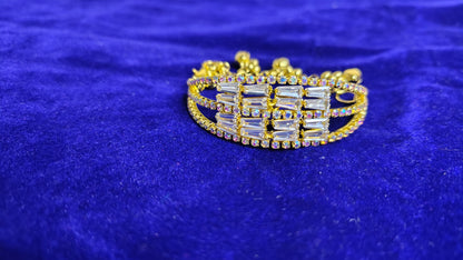 Kids Girls Crystal Baguette Gold Bracelet with Ghungroo - Back View