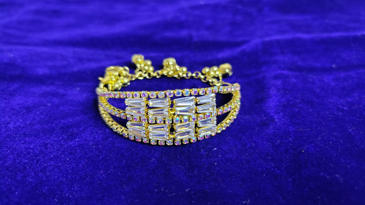 Kids Girls Crystal Baguette Gold Bracelet with Ghungroo - Side View