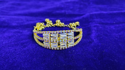 Kids Girls Crystal Baguette Gold Bracelet with Ghungroo - Side View