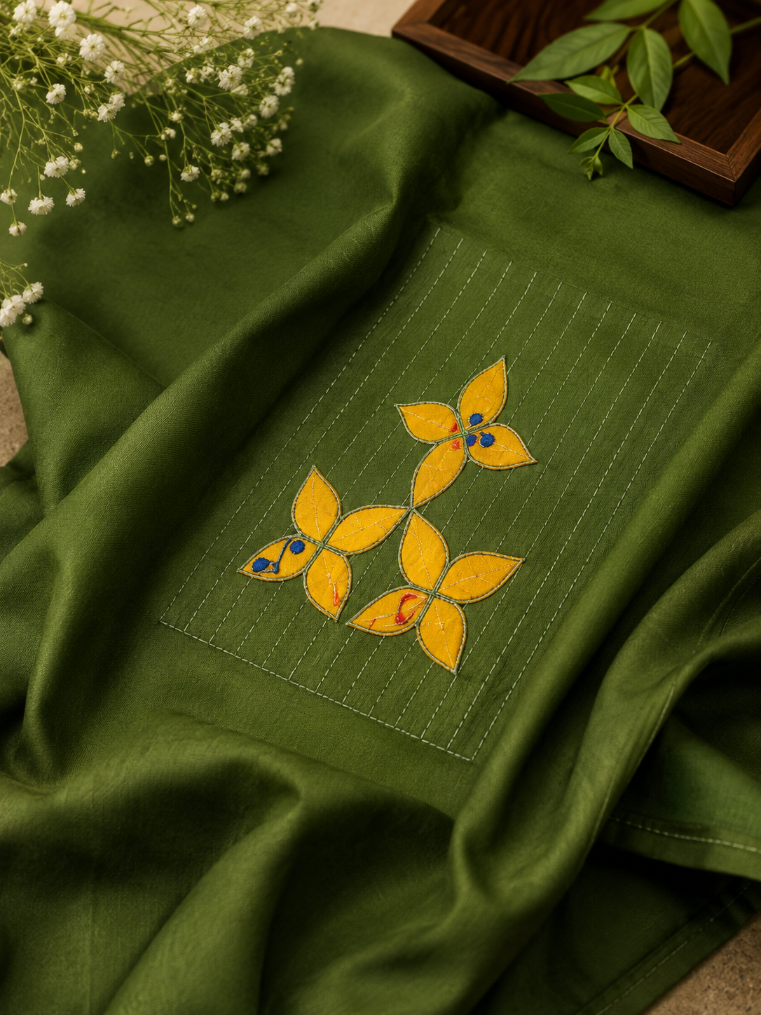 Olive Green Short Kurti - Fabric View