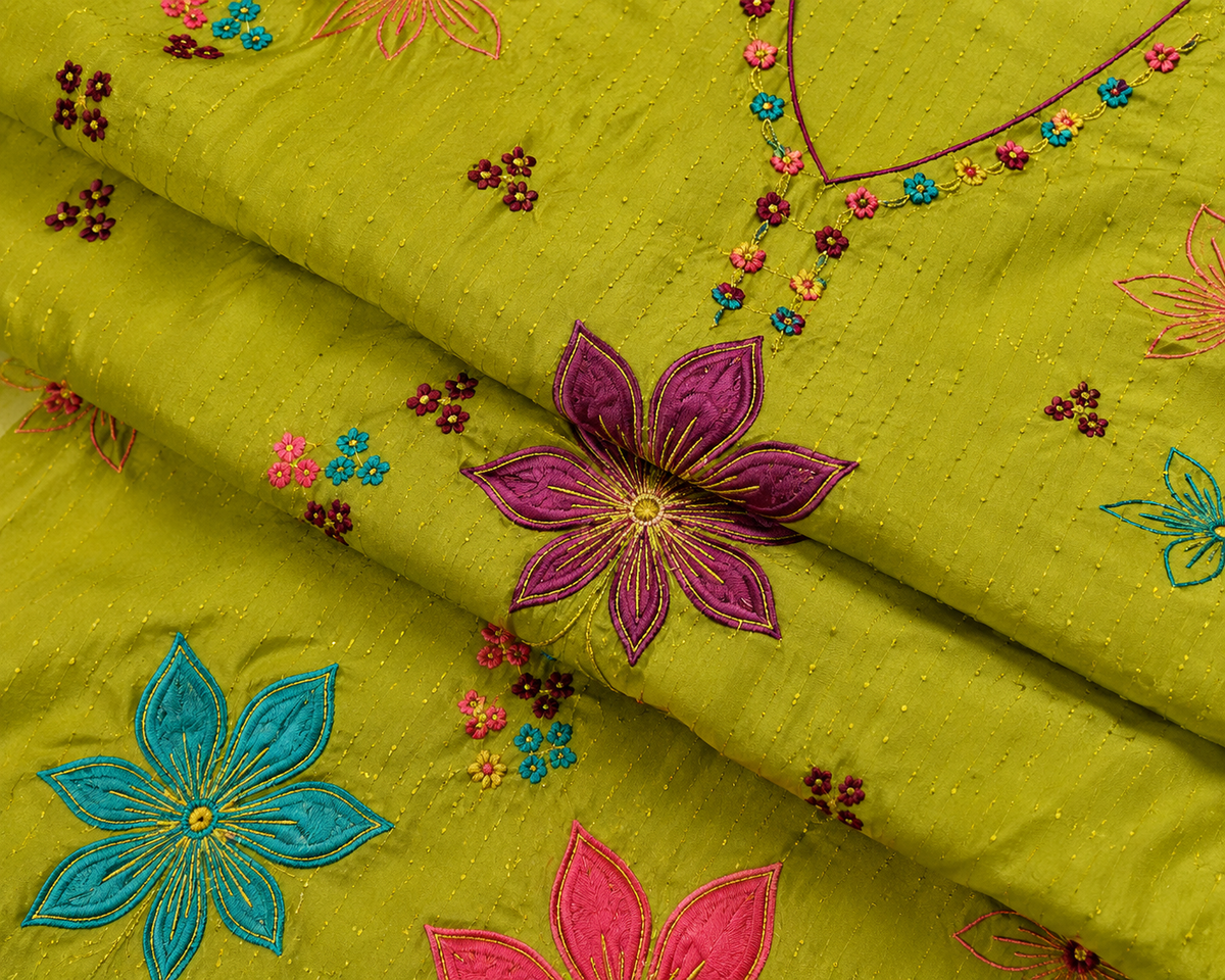 Premium A-Line Embroidered 3-Piece Suit Set with Dupatta - Mehndi Green