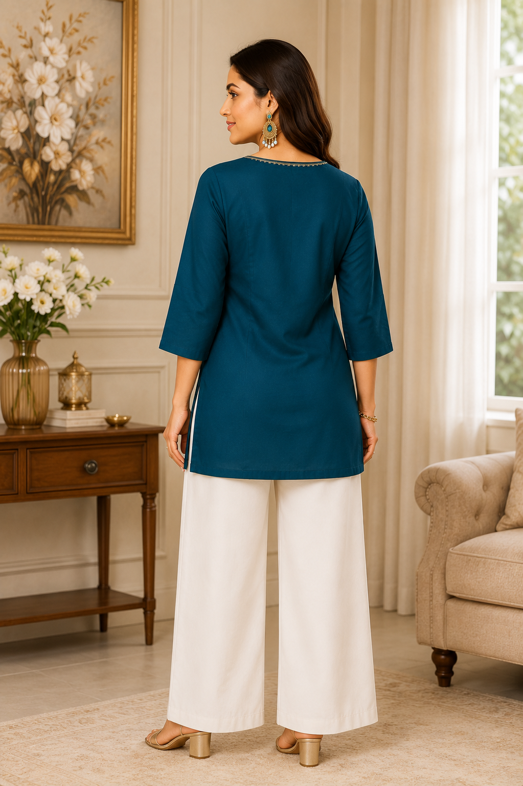 Royal Teal Short Kurti - Back View