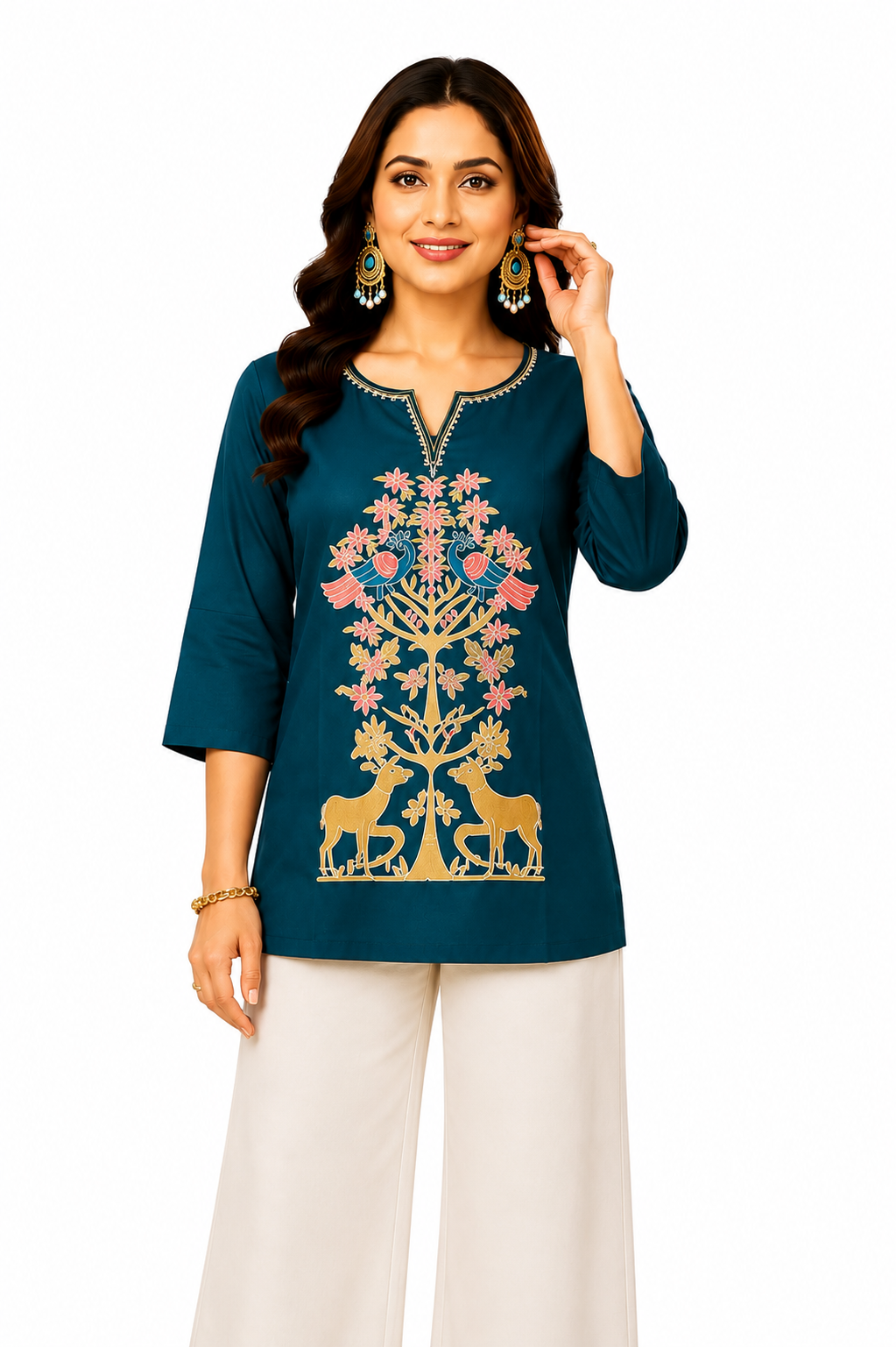 Royal Teal Short Kurti - Front View