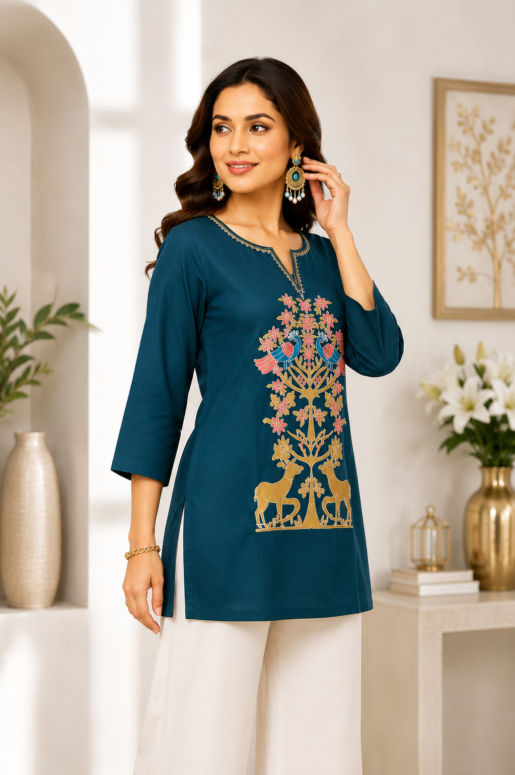 Royal Teal Short Kurti - Side View