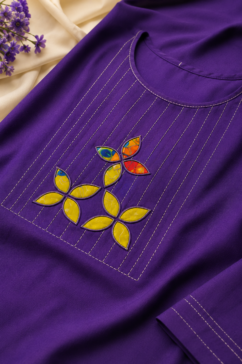 Royal Purple Short Kurti - Embroidery Pattern