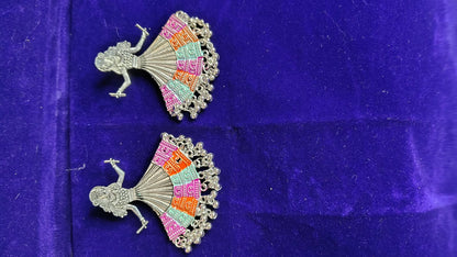 Dandiya Dancer Oxidized Earrings pair showing back detail and ghungroo drops