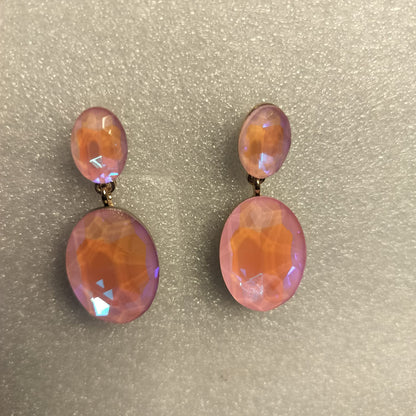 Pink Crystal Drop Earrings - Front View