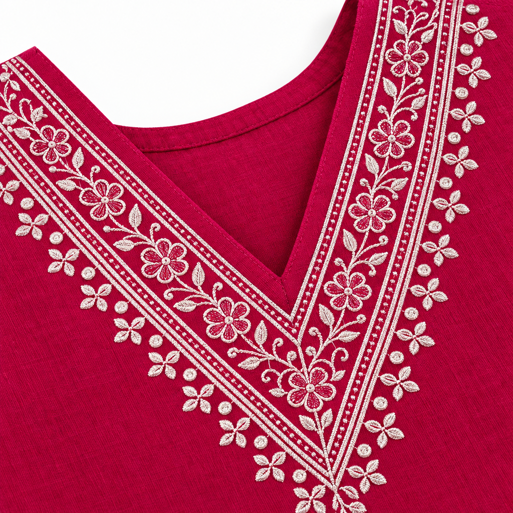 Dabu Cord Set Rani Pink Embroidery Detail