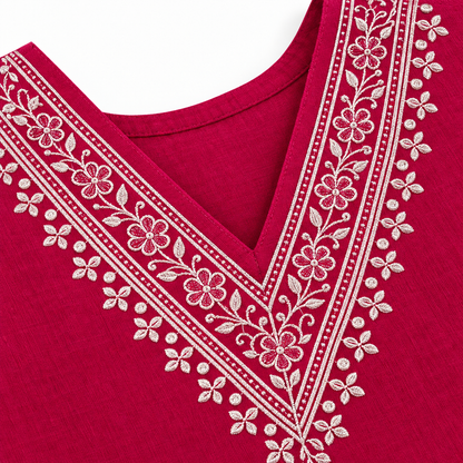 Dabu Cord Set Rani Pink Embroidery Detail