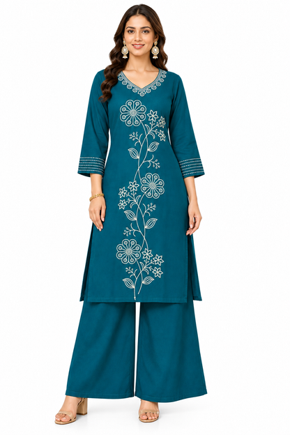 Dabu Cord Set Teal Front View