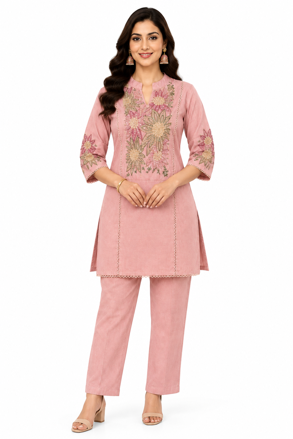 Roman Cord Set Pink Front View