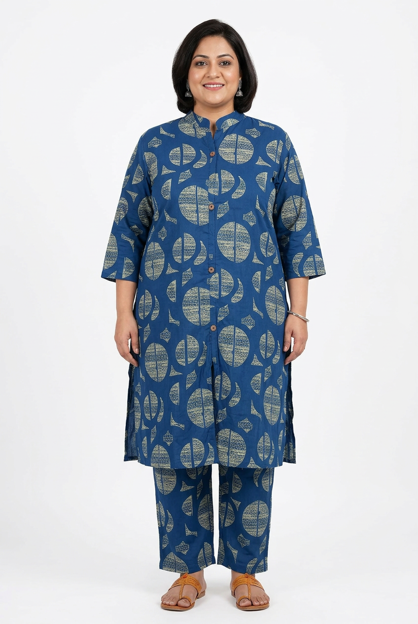 Front View - Royal Blue Geometric Coord Set