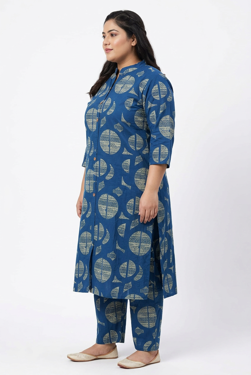 Side View - Royal Blue Geometric Coord Set